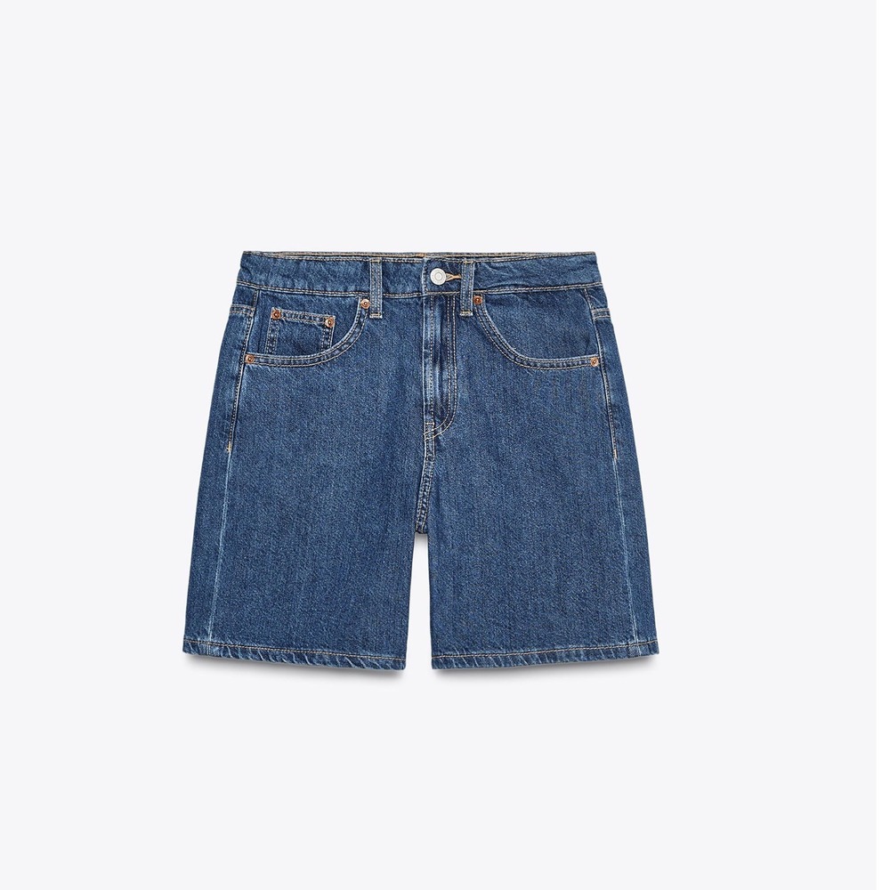 Zara Mid Rise Denim Shorts Navy Blue Size 0 Casual Summer Granola Girl - Picture 1 of 5